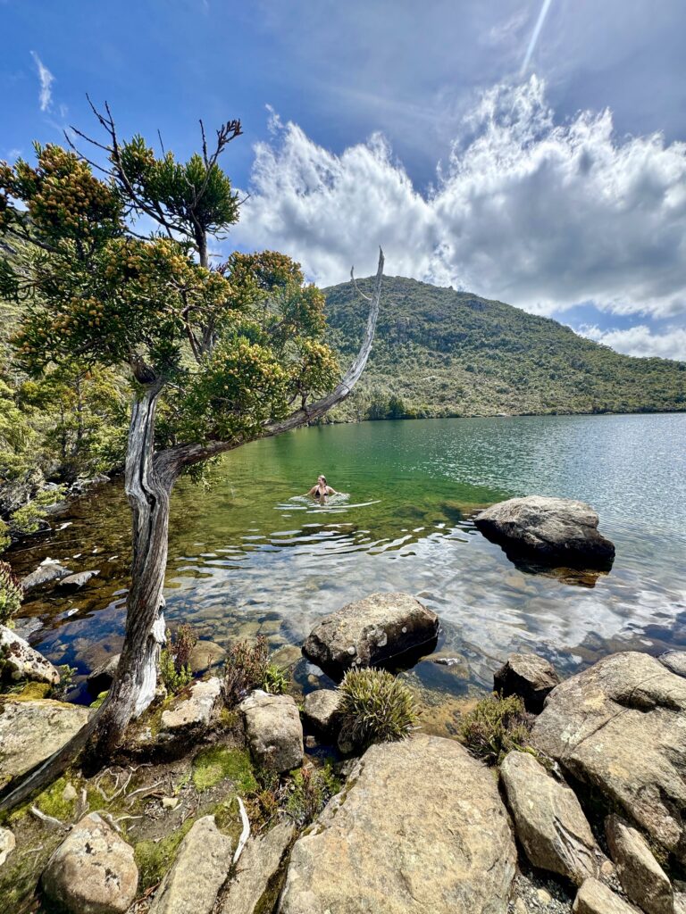 swimming in tasmania at lake osborne 